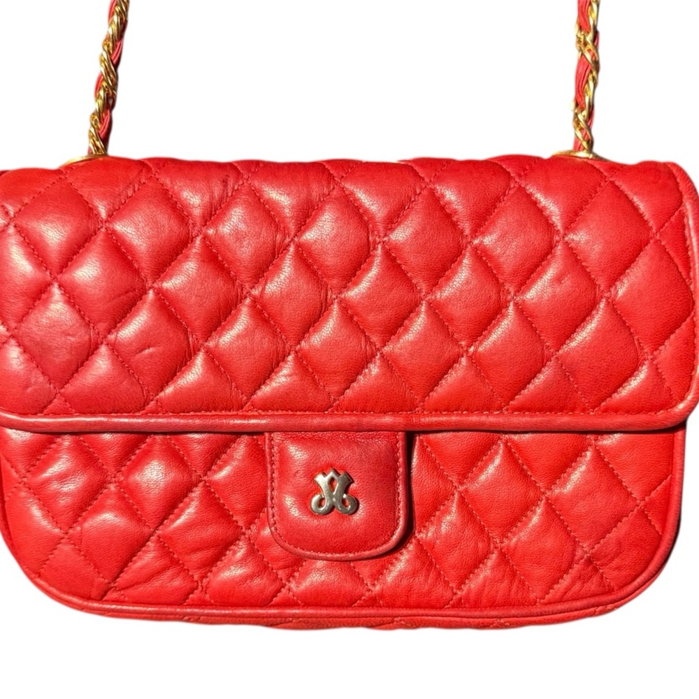 Vintage Jay Herbert Quilted Leather Mini Bag – Red Chain Strap Clutch 7x4.5